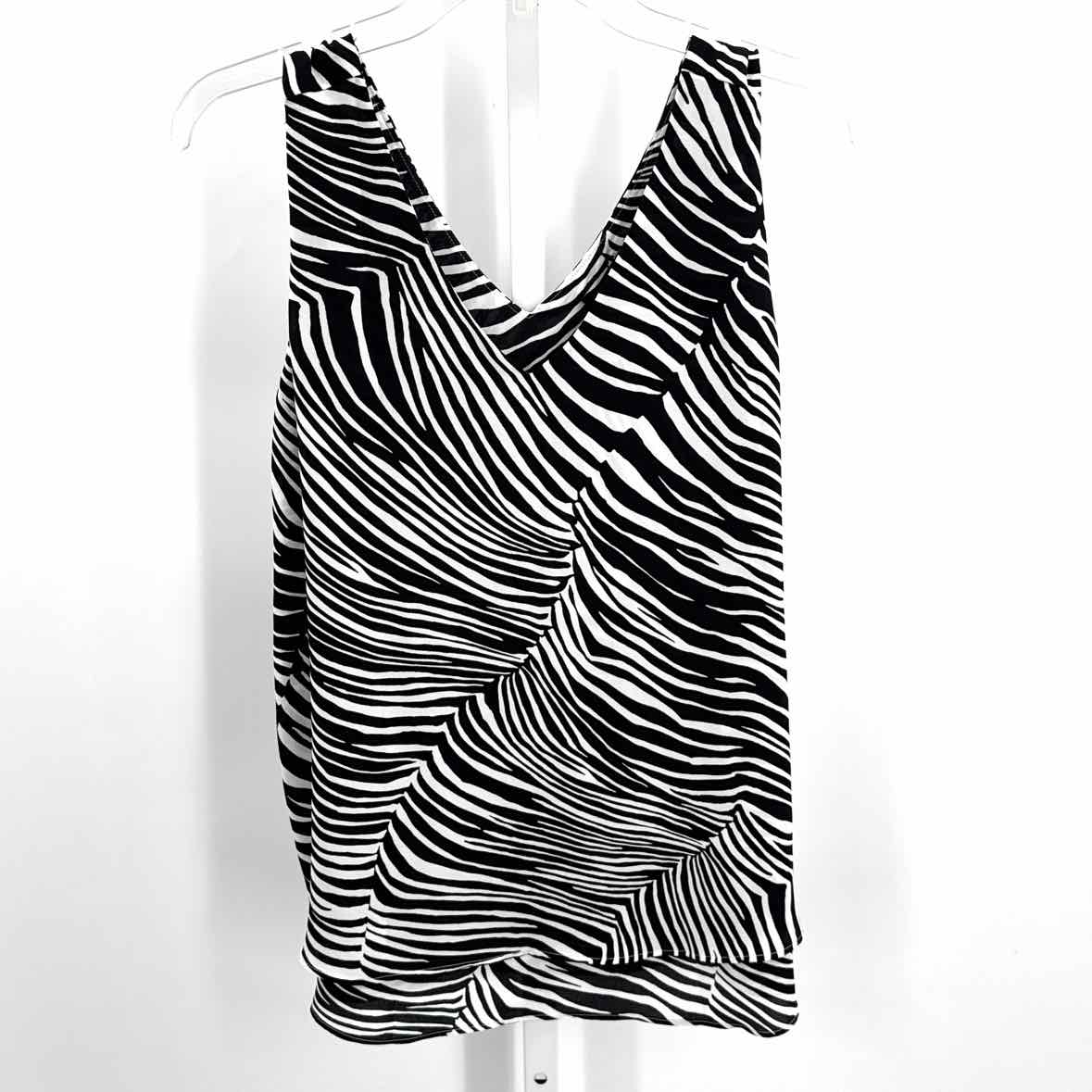 Ann Taylor Black/White Women Size Medium Womens Slvs Blouse/Button