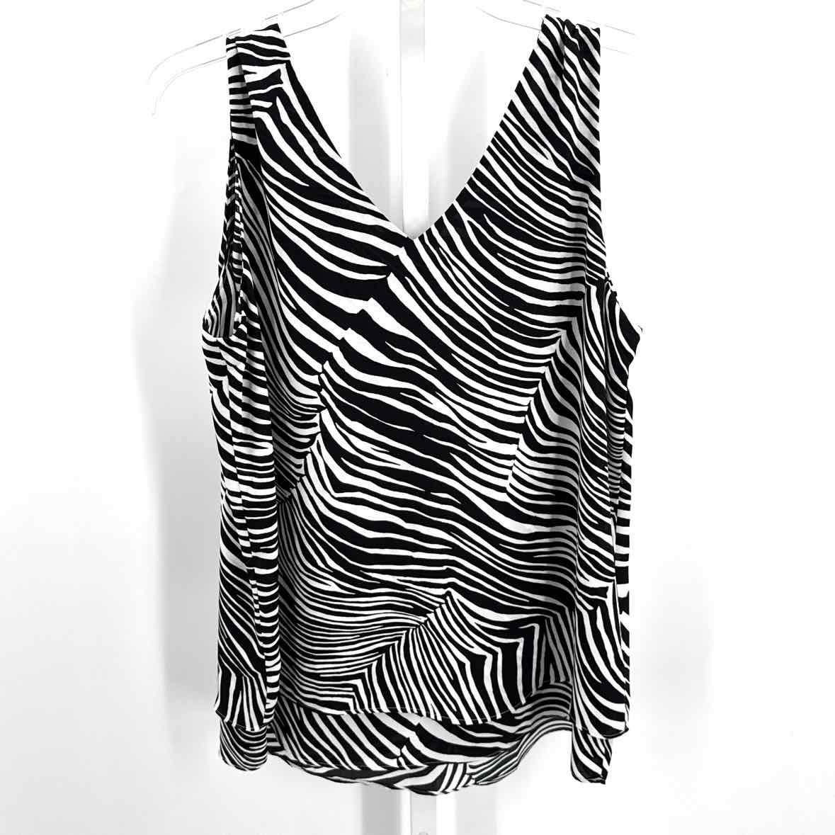 Ann Taylor Black/White Women Size Medium Womens Slvs Blouse/Button