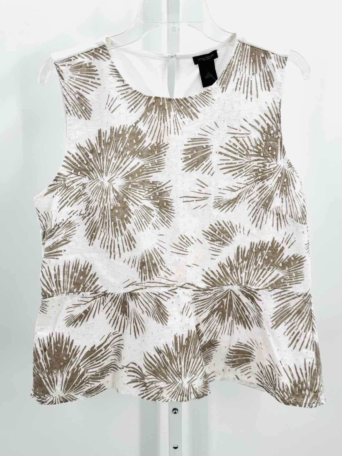 Ann Taylor white/gray Women Size Large Womens Slvs Blouse/Button