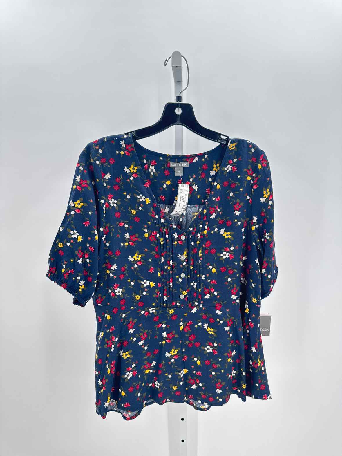 Falls Creek Navy Women Size Medium Womens Ss button/blouse