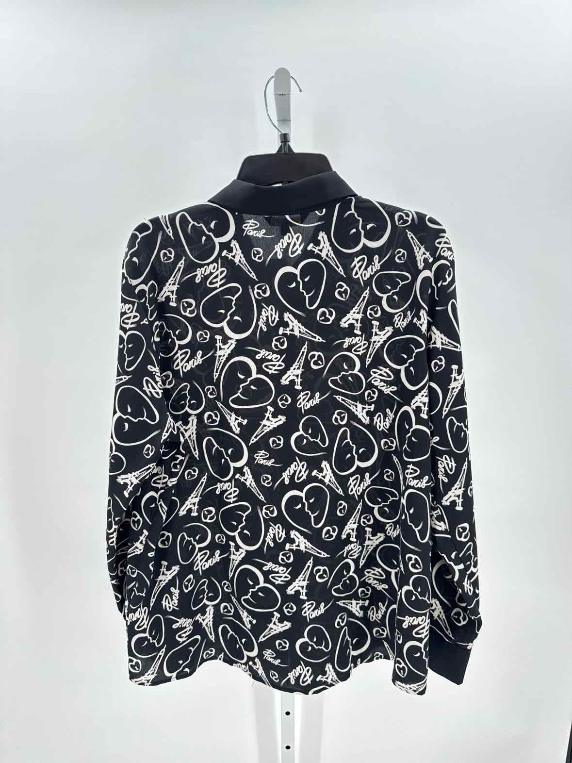 Catherine Malandrino Black/White Women Size Xlarge Womens Ls button/blouse