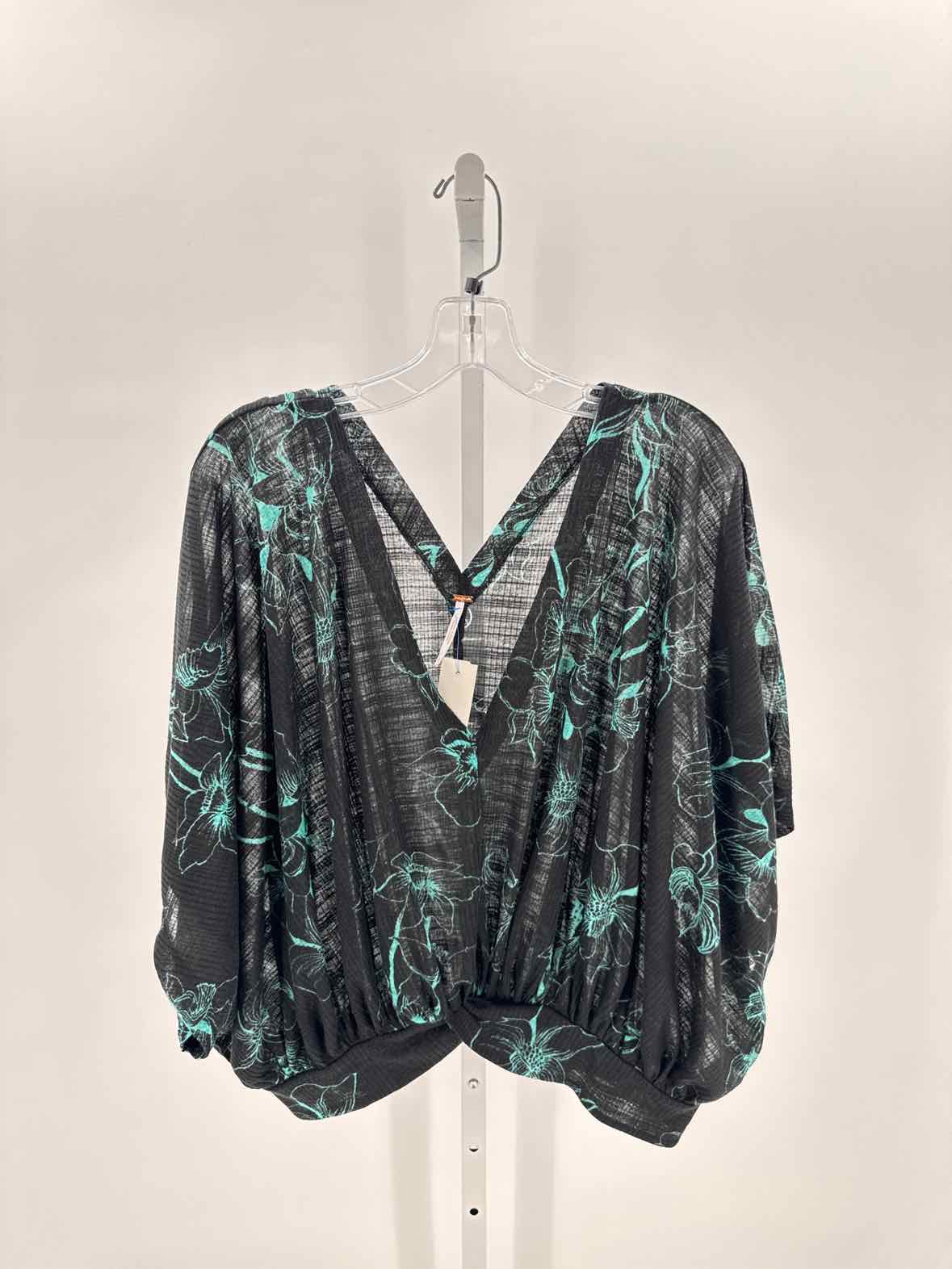 Free People Black Women Size Large Jrs SS Button/blouse