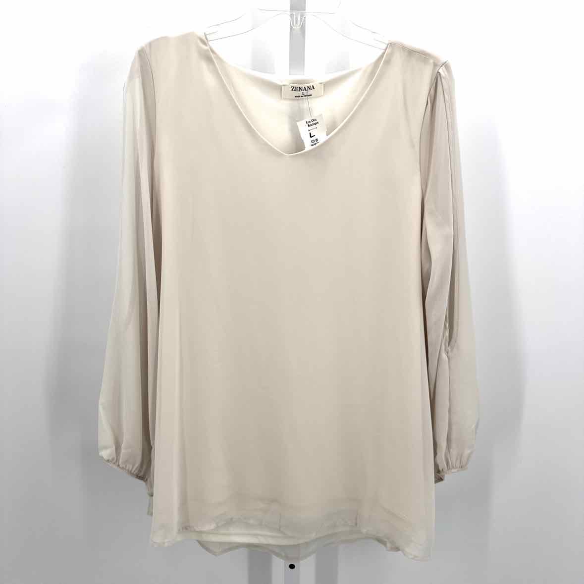 Zenana Cream Women Size Large Womens Ls button/blouse