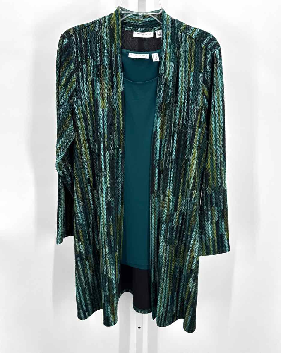 Susan Graver Teal Women Size Large Womens Cardigan Set