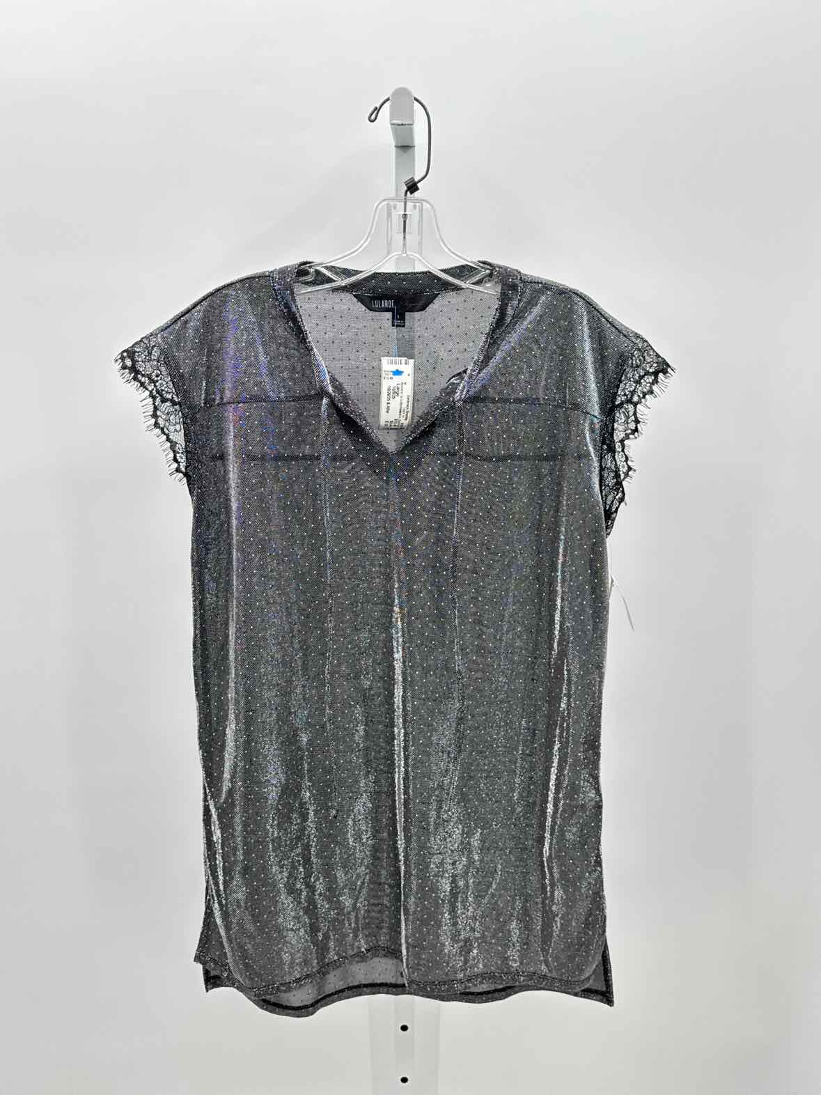 Lula Roe Black/Silver Women Size Large Womens Ss button/blouse