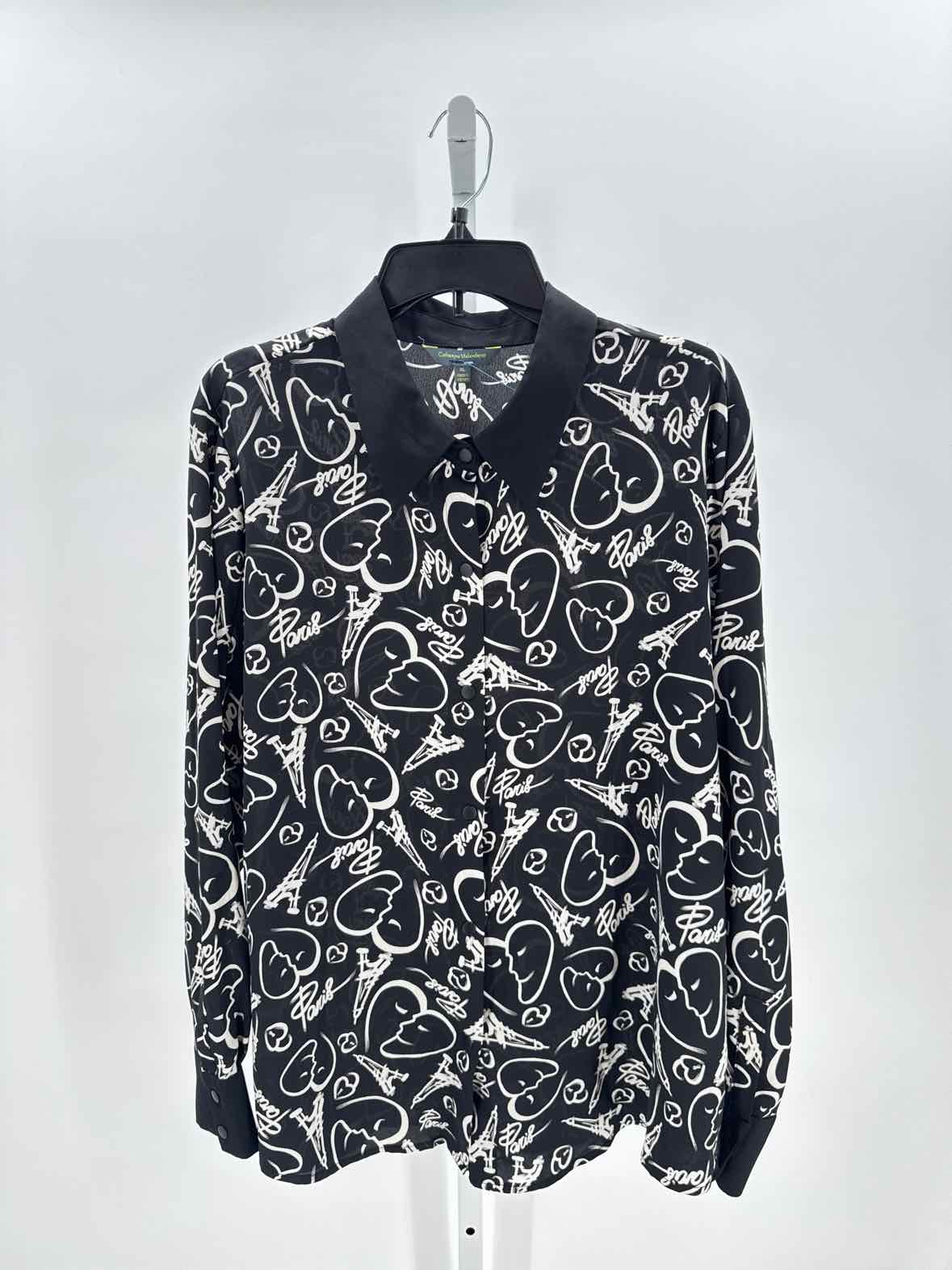 Catherine Malandrino Black/White Women Size Xlarge Womens Ls button/blouse
