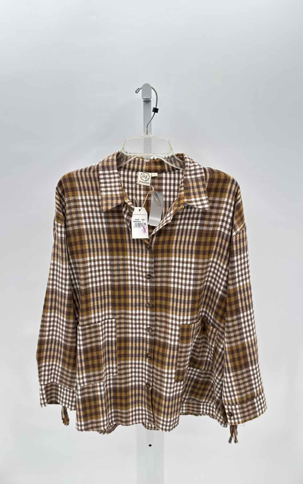 Grace & emma Brown Women Size Large Jrs LS Button/Blouse