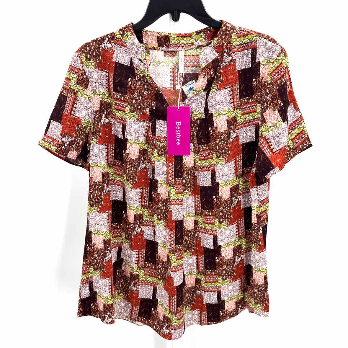 Bestbee Orange Women Size Large Womens Ss button/blouse